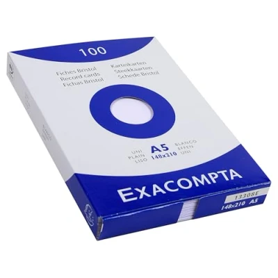 Imagen de Exacompta Bristol Tarjeta de registro, Liso, A5, paquete 100 tarjetas, Blanco, tarjetas