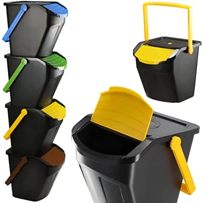 Imagen de KADAX cubo de reciclaje 25 litros con tapa, juego cubos basura para fácil separación, reciclaje, separador residuos orgánicos, papel, vidrio (4 unidades l)