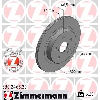 Imagen de ZIMMERMANN COAT Z 530.2468.20 Disco de freno 300 17 7/5 5 114 ventilación interna revestido SUBARU: Outback V, Levorg I