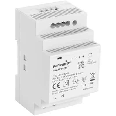 Imagen de Poppstar Fuente alimentacion 5 V DC 4,5 A 22,5 W carril DIN (entrada 100 240 AC 50/60Hz)