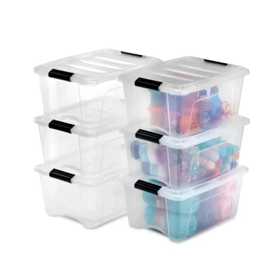 Imagen de Iris Ohyama 6 Cajas de almacenamiento con tapas, 15L, Transparente, Clips Cierre, Duradero, Apilable, para Dormitorio, Armario, Oficina, Organizadora, Ropa, Libre BPA, DDNTB 15