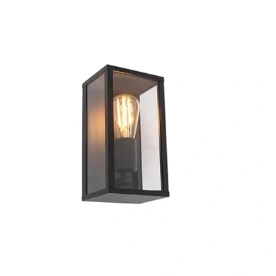 Imagen de QAZQA Industrial Aplique inteligente negro 26 cm IP44 con Wifi ST64 Charlois Aluminio/Vidrio Rectangular Adecuado para LED Max. 1 x 7 Watt