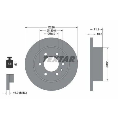 Imagen de TEXTAR 92301103 Disco de freno 298 18 06/07 45,2 macizo revestido sin cojinete rueda, perno sujeción buje rueda