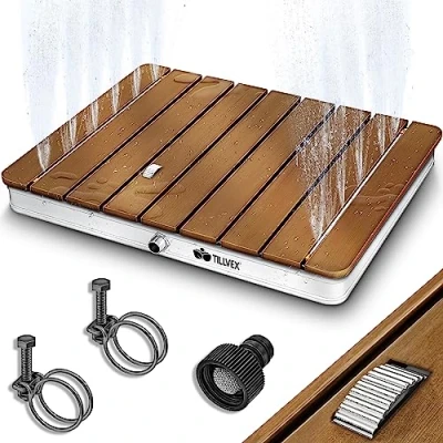 Imagen de tillvex® Ducha de Suelo jardín al Aire Libre hasta 4 m Altura la Fuente Con Rueda pie Exterior Antideslizante Sauna, Camping, Resistente a Intemperie