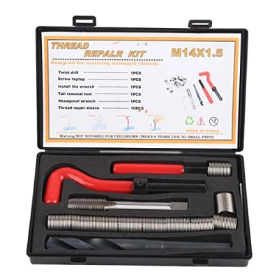 Imagen de Kit de insertos reparación roscas, 15 piezas inserciones roscas M14x1.5 surtido accesorios hembra