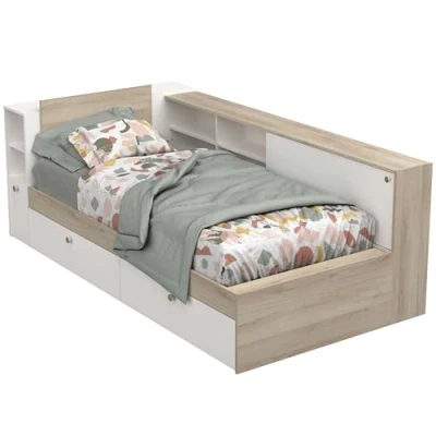 Imagen de Miroytengo Cama Life con Almacenaje Dormitorio Juvenil Blanco Y Roble Kronberg 90x190 200 Cm