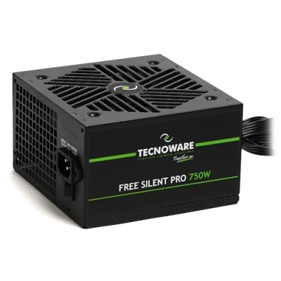 Imagen de Tecnoware Fuente de Alimentación Free Silent Pro 750 para PCs Avanzados con Tarjeta Gráfica NVIDIA GeForce GTX RTX, Ventilador Silencioso, Conectores PCI E, CPU 4+4, SATA, Molex
