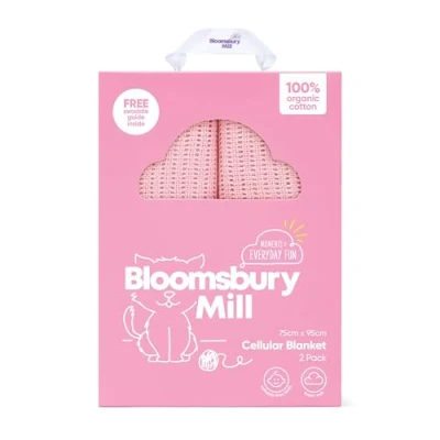 Imagen de Bloomsbury Mill Mantas Celulares Extrasuaves para Bebé 100% Algodón Orgánico Puro Carrito, Capazo o Viajes Juego de 2 Rosa