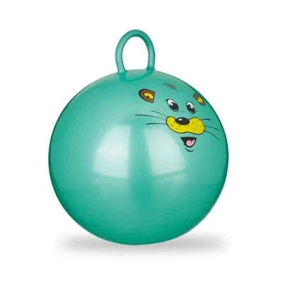 Imagen de Relaxdays 1 Bola Saltarina para Niños, Pelota Saltar Animales, Estampado Ratón, Balón Infantil, 45 cm Diámetro, PVC, Verde