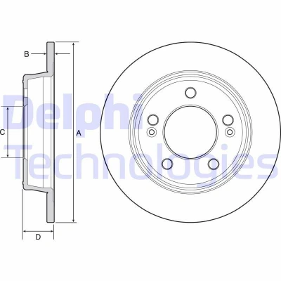 Imagen de DELPHI BG4559C Disco de freno 262 10 5 macizo revestido sin procesar cojinete rueda, anillo sensor ABS HYUNDAI: i30 II Hatchback, Sonata V