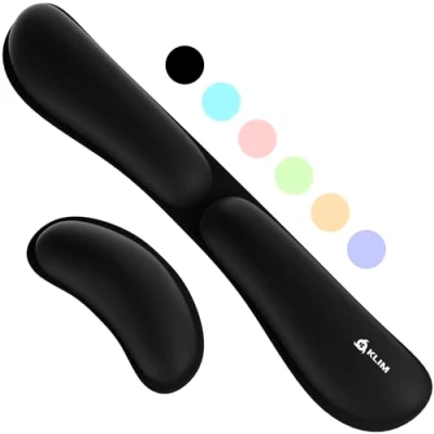 Imagen de KLIM Reposamuñecas Teclado + Raton Espuma con Memoria de Gel Suave Reposa Muñecas para Almohadilla Gaming y Oficina Alivio del dolor Negro