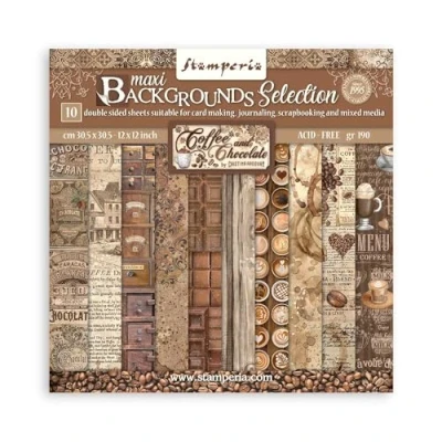 Imagen de Stamperia 10 hojas de 30,5 x cm (12 12 pulgadas) Maxi Background Selection Coffee and Chocolate