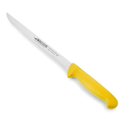 Imagen de Arcos Cuchillo para filetear con Hoja Acero Inoxidable Nitrum 200 mm. afilado carne y pescado. Mango ergonómico polipropileno. Serie 2900. Color amarillo.