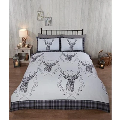 Imagen de Rapport Home Juego de Funda edredón Invierno 100% Franela algodón Cepillado Angus Stag (Individual, Gris)