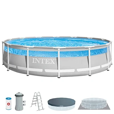Imagen de Intex 55254 Prism Frame Premium Piscina Desmontable, Redonda, 427x107 cm, Material Resistente Triple Capa, Capacidad 12,706 L, Incluye Tapiz, Cobertor, Depuradora de Cartucho y Escalera Seguridad
