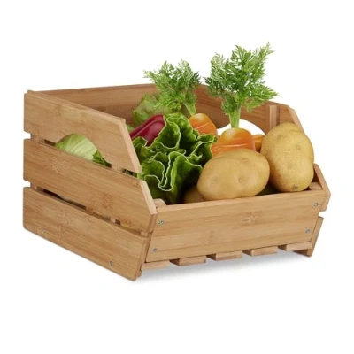 Imagen de Relaxdays Caja de Almacenaje Apilable, Bambú, Beige, 20.5 x 27 38 cm