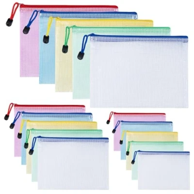 Imagen de Carehabi Coloridas bolsas para documentos A3 + A4 A5, 15 fundas impermeables documentos, bolsa de malla con cremallera, bolsillo cremallera archivos, plástico