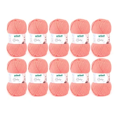 Imagen de Gründl Hilo de tricotar Baby Uni Infantil certificada Oeko Tex, 70% poliacrílico 30% Poliamida, 50 g / 150 m, tamaño Aguja: 3,5 4,5, 10 x g, Albaricoque, Lana, Albicocca, One Size, 1530