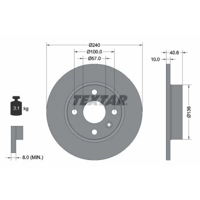 Imagen de TEXTAR PRO 92111003 Disco de freno 240 10 04/05 100 macizo revestido sin perno sujeción rueda, buje rueda OPEL: Corsa C Hatchback