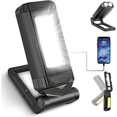 Imagen de SPORWAY Linterna de Trabajo Led Recargable, Luz Portatil Taller Lampara Trabajor Banco Energía Mecanico USB con Base Magnético y Gancho para Hogar, Taller, Automóviles, Camping, Emergencia