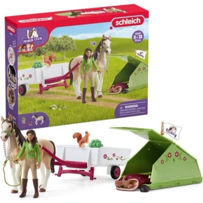 Imagen de schleich HORSE CLUB 42533 — Set de Excursión con Sarah, 12 Piezas Incluye Remolque, Tienda Campaña y Caballo Animales Juguete Coleccionables Juguetes para Niños 5 Años o Más