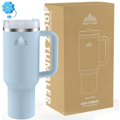 Imagen de Tumbler 40oz Taza Termica Cafe para llevar con Pajita y Tapa Vaso Termico Acero Inoxidable Asa Bebidas frías calientes Fría durante 10 horas Helada 48 1200ml Glaciar