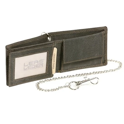 Imagen de LEAS MCL Biker Cartera con la Cadena de Cromo pequeña para señores Monedero señoras Vintage Style, Piel auténtica, Negro &#039;&#039;LEAS Chain Series&#039;&#039;