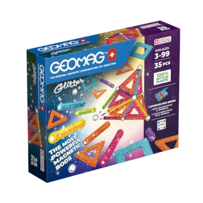 Imagen de Geomag, Glitter Recycled, Construcciones Magnéticas Efecto Glitter, Barras Luminosas de Colores, Paquete 35 Piezas, Plástico 100% Reciclado