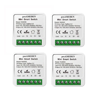 Imagen de proAMEDEN Interruptor inteligente ZigBee 3.0 de 16A, MINI Smart Switch Wifi, Módulo interruptor, Compatible con Alexa y Google Home Assistant, (ZigBee, 4/un).