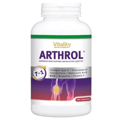 Imagen de ARTHROL cápsulas para las articulaciones dosis alta con MSM, colágeno, glucosamina, hialurón sin aditivos, 180 cápsulas, dolor en articulaciones, aminoácidos. Vitality Nutritionals by