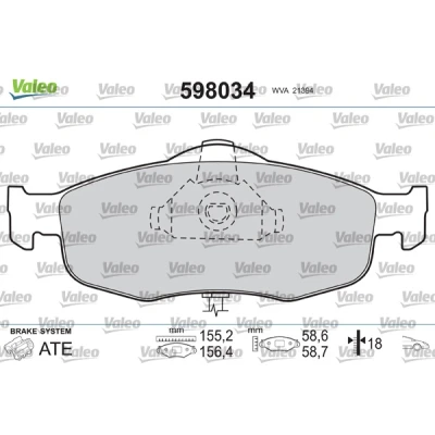 Imagen de VALEO 598034 Juego de pastillas freno Eje delantero excl. contacto avisador desgaste sin chapa antichirridos FORD: MONDEO 2, 1