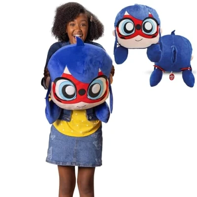 Imagen de Miraculous Ladybug Huggie Hideaway Ladybug, cojín de Peluche Negro 40 cm. Adorable Juguete Suave para niños con Amplio Bolsillo Secreto y Cremallera Trasera (Wyncor)