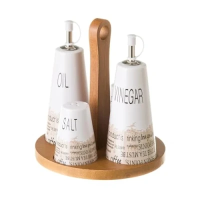 Imagen de Juego de Aceitera, Vinagrera, Salero y Pimentero con Cenefa Stoneware Blancos (Juego aceitera)