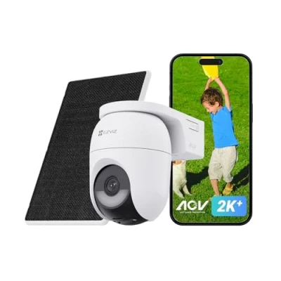 Imagen de EZVIZ 4MP Camara Vigilancia WiFi Exterior Solar, AOV 360 PTZ Cámara Sin Cables con Bateria 5200mAh, Detección de Forma Humana/Vehículo, Visión Nocturna Color, Defensa Activa, CB8 Lite+Panel Solar 5W