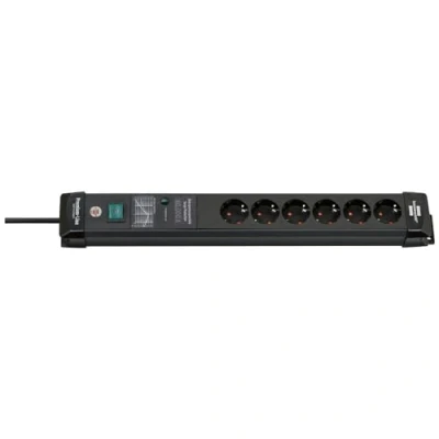 Imagen de Brennenstuhl Premium Line regleta enchufes de 6 Tomas con protección contra sobretensiones hasta 60.000 A (Cable 5 m, Interruptor, montable, Made in Germany) Negro