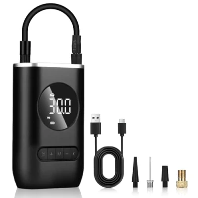 Imagen de Zaxiva Compresor de Aire Portatil, 150PSI 12V DC Inflador Ruedas Coche, 4000mAh Mini Coche con Luz LED, Batería Recargable, Hinchador Coches para Moto, Bicicleta, Pelota
