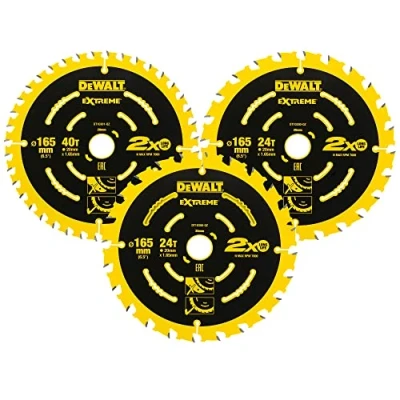 Imagen de DeWalt DT10397 QZ, Juego de 3 hojas sierra circular Elite, 2 x 24 dientes, 1 40 Diámetro la hoja 165/20 mm, Ancho corte: 1,65 18, Dientes metal duro afilados