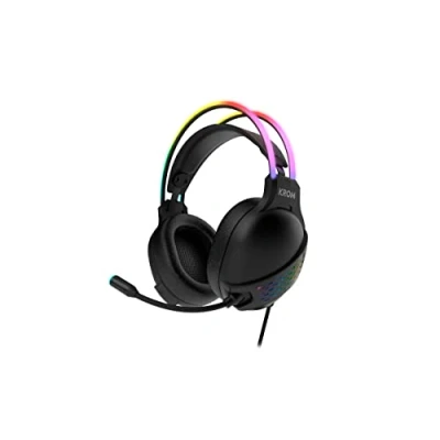 Imagen de KROM Gaming KLAIM Auriculares con microfono, Sonido stereo Rainbow RGB LED, Altavoces 50mm, Diadema Ajustable, Micro Flexible, USB, Compatible PC, Negro