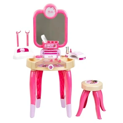 Imagen de Theo Klein 5721 Salón de belleza Happy Vibes Barbie y con espejo giratorio luz, Tocador accesorios, Juguete para niños a partir 3 años