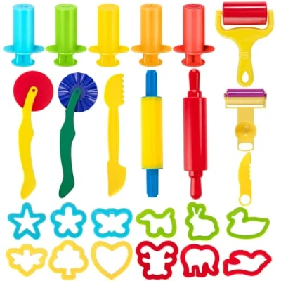 Imagen de Jesustree Herramientas de Plastilina, 25 Piezas Moldes Plastilina Modelar para Masa, Juegos Play Dough Accesorios el Plastico Arcilla, Extrusor, Rodillo, Regalos Niños y Niñas