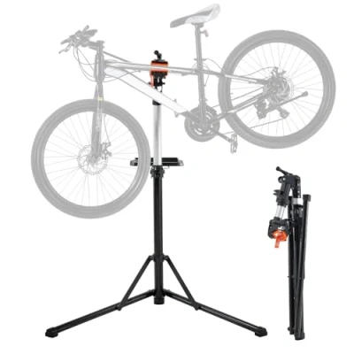 Imagen de VEVOR Soporte Plegable para Taller de Bicicletas Carga 30 kg Reparación Ajustable en Altura, Abrazadera Giratoria 360 con Herramientas Mantenimiento