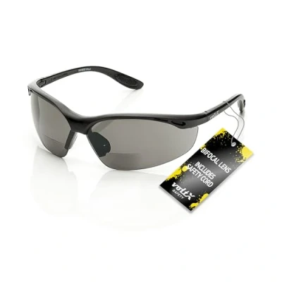Imagen de voltX &#039;CONSTRUCTOR&#039; (AHUMADO/GRIS dioptría +2.0) Gafas de seguridad Lectura BIFOCALES que cumplen con la certificación CE EN166F / para Ciclismo incluye cuerda Reading Safety Glasses