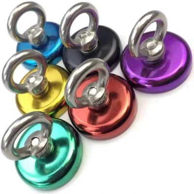 Imagen de Magnosphere 3 x Imán en recipiente de color Ø 25 mm neodimio (NdFeB) con ojal sujeta 22 kg piezas Hembrillas magnéticas súper fuertes, color: dorado