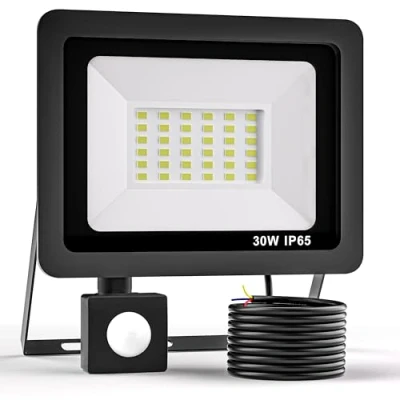 Imagen de Realky 30W Foco LED Exterior con Sensor de Movimiento, 3000LM Focos Exterior, IP65 Impermeable Proyector 6500K Blanco Frío Floodlight para Casa, Garaje, Patio, Terraza, Campo