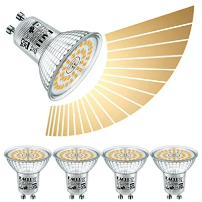 Imagen de EACLL Bombillas LED GU10 6W Blanca Cálida Regulación Sin niveles, Pack de 4, 3000K 585lm Equivalente 80W Halógeno, Focos Parpadeo AC 230V, 120 Spotlight, Atenuación Continua Través Dimmer
