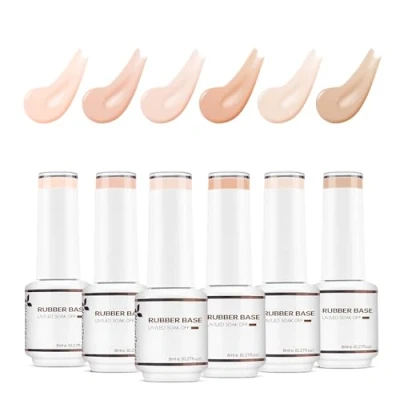 Imagen de Nicedeco 4 en 1 Juego de Gel Base Goma para uñas, Hema Free Nude Rose Pink Sheer Color Nail Polish UV LED Soak Off, elástica Strengthen Enhance Coat 6 x 8ml Set 34