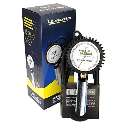 Imagen de Pregunto, inflador de neumáticos Gauge Eurodainu 1991/CEE por Michelin, doble escala graduada Bar (0,7 12) psi (10 174) ø80 mm manómetro, 150 cm manguera, para válvulas estándar