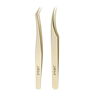 Imagen de 2pcs Pinzas de extensiones pestañas precisión doradas profesionales Juego individuales para extensiones, 3D 6D Volume EMEDA