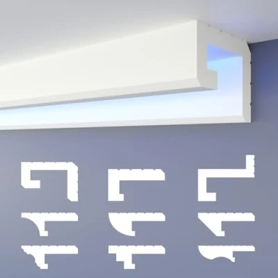 Imagen de HEXIMO LED Perfil de sombra Molduras estuco, iluminación indirecta Techo placas yeso poliestireno XPS luz abocinada (1,7 Metros HLED 2)