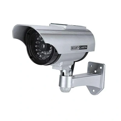 Imagen de cámara simulada para Interiores/Exteriores, de Seguridad Falso CCTV Bala con LED Rojo Intermitente(Silver)